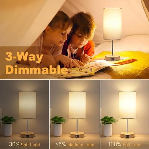 AKASUKI Table Lamp for Bedroom, 3 Way Dimmable Touch Lamp with Dual Charging Station, Small Bedside Lamps for Night Stands, Living Room, Office(LED Bulb Included) thumbnail 2