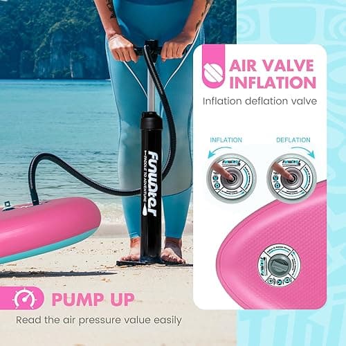 FunWater Inflatable Stand Up Paddle Board with Premium SUP Paddleboard Accessories, Wide Stable Anti-Slip EVA Deck, Paddle Boards for Adults & Youth of All Skill Levels - Pink thumbnail 7
