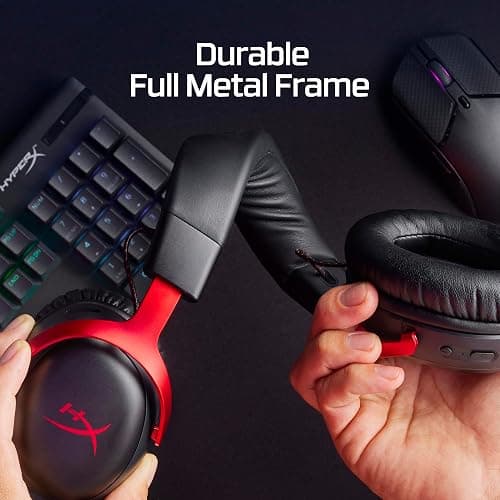 HyperX Cloud III Wireless Gaming Headsets with Microphone Noise Cancellation DTS Headphone:X 120-Hour Battery for PC, PS5, PS4, Nintendo Switch Playstation Headset, 77Z46AA Black/Red (Renewed) thumbnail 6