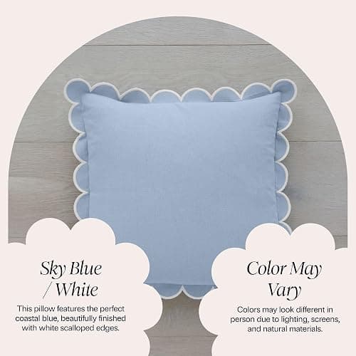 BEBE BASK Blue Scalloped Pillow Cover - Set of 2-18 x 18 Inch - Scallop Pillow Cover - Scalloped Pillows - Scallop Pillows - 100% Cotton - Grandmillennial Style (Sky Blue/White) thumbnail 5