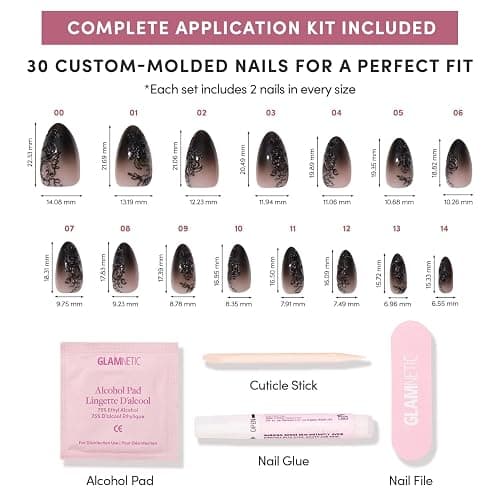 Glamnetic Press On Nails - 'Til Death | Ombre 3D Lace Medium Almond Fake Nails with Glossy Finish, Salon Quality Halloween Nails | 15 Sizes - 30 Nail Kit with Glue thumbnail 4