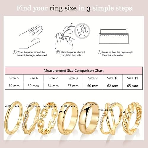 12 PCS Dainty 14K Gold Rings for Women Teen Girls, Open Chunky Twist Simulated Diamond Criss Cross Designs, Non Tarnish Gold Plated Stacking Thumb Ring, Perfect for Wedding Rings Size 5-11 thumbnail 5