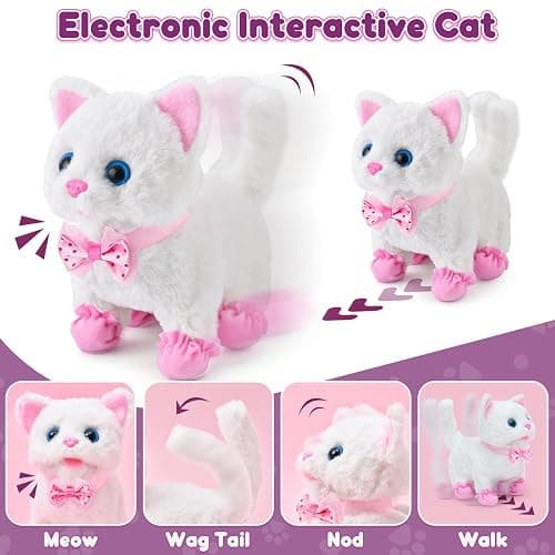 G.C Cat Toys for Kids Girls, Electronic Interactive Stuffed Cat Walk Meow and Wag Tail with Stroller Pet Care Accessories Toys Pretend Play Birthday Gifts for Toddlers Girls 3 4 5 6 7 8 Year Old thumbnail 4