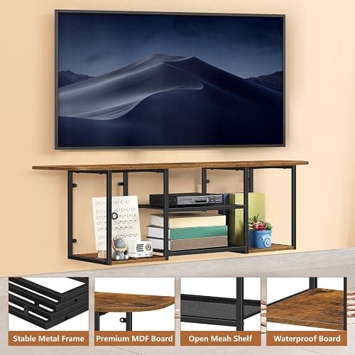 Fogein Floating TV Stand for 50 60 Inches TV,Wall Mounted Media Console with Open Storage Shelves，Modern Entertainment Center for Living Room,Bedroom (Brown) thumbnail 5