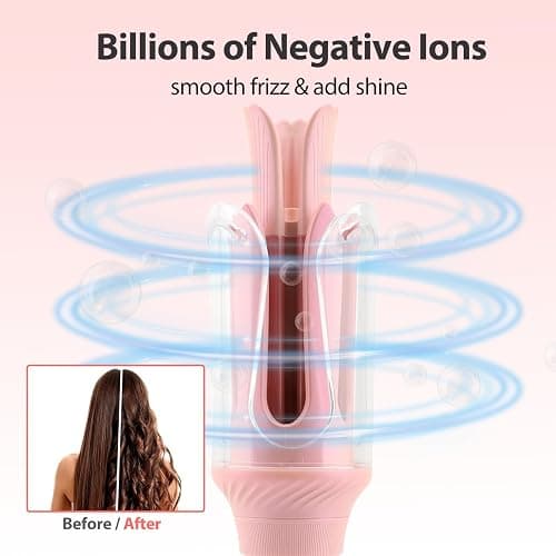 Automatic Rotating Curling Iron Hair Curler for Kids, Sakura Pink | Anti-Scald Adjustable 210-410℉ 12 Temperature Settings 3 Smart Timer Modes Dual Voltage Ceramic Curling Wand thumbnail 4