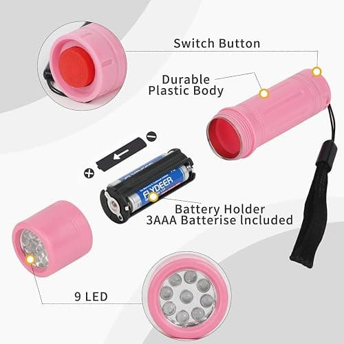 Hilngav 9-LED Mini Flashlight 6-Pack, Small Multicolor Flashlights with Lanyard, 18 AAA Batteries Included, for Hurricane Supplies, Christmas Gifts Stocking Stuffers thumbnail 3