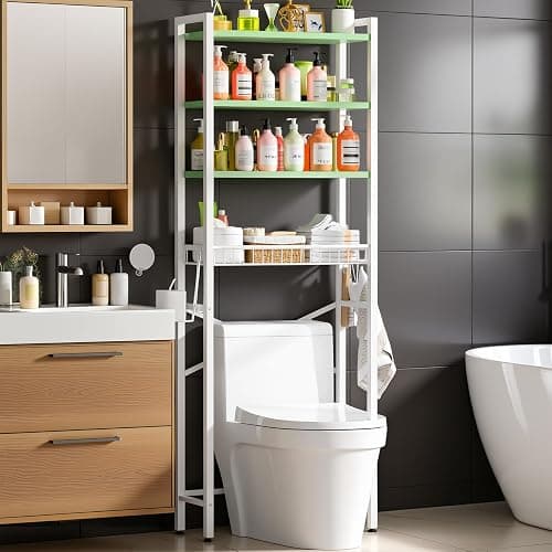 Kalrin Over-The-Toilet Storage Rack, 4-Tier Bathroom Organizer Shelf Over Toilet with Adjustable Shelf and Basket, Freestanding Space Saver Bathroom Shelves Above Toilet for Room (Avocado Green) - Image 1