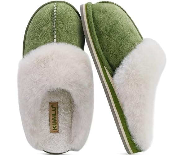 KuaiLu Womens Fluff Plush Slippers Ladies Cosy Memory Foam Warm Winter Mule Slippers Slip on Comfy Arch Support House Shoes with Non-Slip Indoor Outdoor Hard Sole thumbnail 7