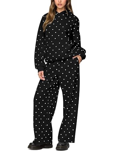 HOCANDY Polka Dot Hoodie and Sweatpants Set for Women - Image 1