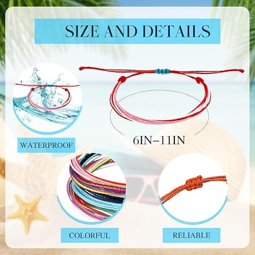 Yaomiao 50 Pcs Friendship String Bracelets Bulk Beach String Adjustable Waterproof Handmade Cord Surfer Woven Braided Rope Bohemian Wrist Cord for Women Men Christmas Party Gifts(Cute Style) thumbnail 6