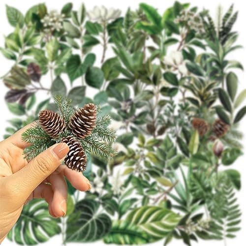 50PCS Transparent Leaf Stickers Pack,Aesthetic Nature Plant Decor for Laptop Gifts for Kids Teens Adults Waterproof Vinyl PET Nature Stickers for Notebook Phone Bike Party Favors (Green) thumbnail 4