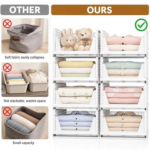 Upgraded Closet Organizers and Storage, Stackable Closet Organizer Basket | 5 Pack Foldable Closet Storage Bins for Bathroom Laundry Room Wardrobe Storage, Space-Saving Clothes Drawer Organizer thumbnail 4
