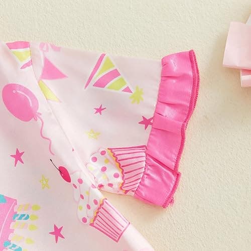 Kavousa Toddler Baby Girls Birthday Pajamas Donut Cake Bow Print Ruffle Shirt Shorts Little Girls Summer Sleepwear Outfits thumbnail 5