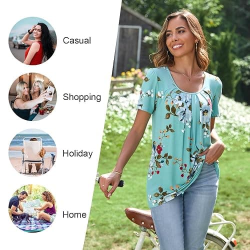 Anymeet Womens Summer Tops Casual Shirts Pleated Tunic M-3XL thumbnail 4
