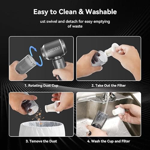 HRYCF Car Vacuum Cordless, Mini Portable Vacuum Cordless for Car, 4-in-1 20000PA High Power Portable Rechargeable Vacuum Cleaner with Brushless Motor, Small Handheld Vacuum & Air Blower & Pump-Grey thumbnail 7
