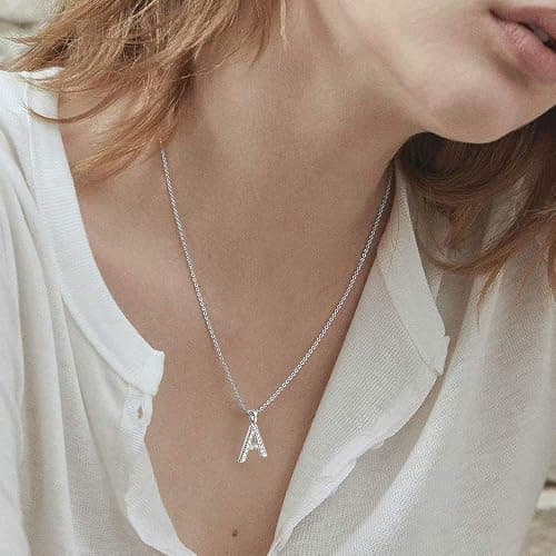 Tarsus Initial Cubic Zirconia Necklace Jewelry Gifts for Women Adjustable Chain 18" + 2" - Silver-A-Diamond style thumbnail 6