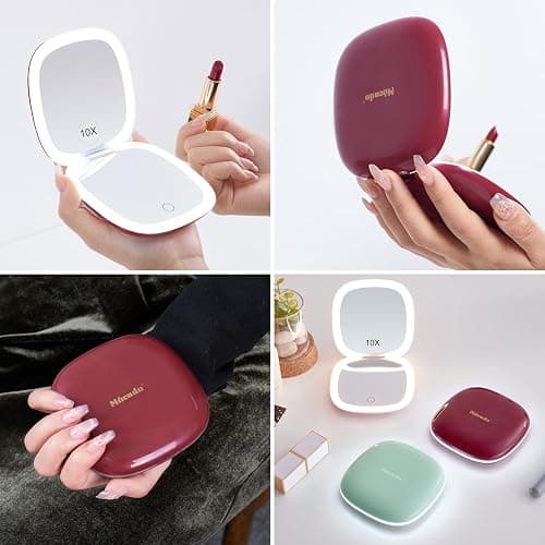 Mocado Compact Mirror with Light-4 Inches Compact 1x/10x Magnifying Mirror | Double Sides Lighted, 3 Colors Lighting, 0-100% Brightness, Diammable Touch, 1200mAh Rechargeable, For Pocket, Purse thumbnail 3