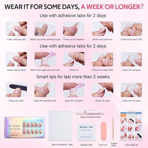 Findigit French Tip Press On Nails Almond - Natural Fake Nail Short with Glue,Supremely Fit & Natural Glue On Nails with Nail in 16 Sizes - 32 Nails Kit,White French thumbnail 7