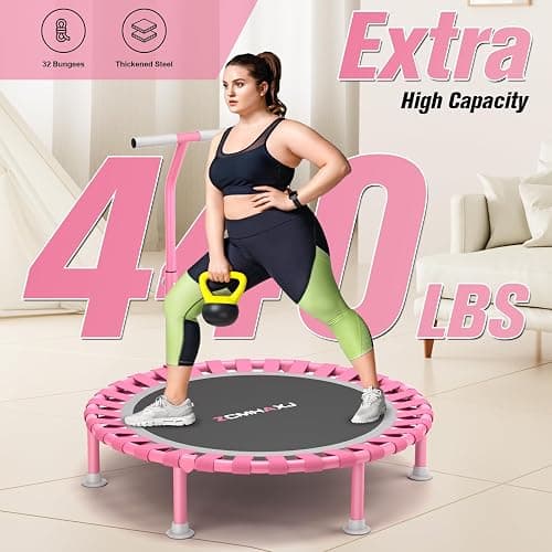 ZCMHAXJ Foldable Mini Trampoline, 40" Rebounder Trampoline for Adults & Kids, 450lbs Capacity with T-Shaped Adjustable Bar, Indoor Fitness Workout Exercise Equipment thumbnail 2