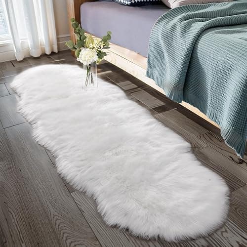 Ciicool Ultra Soft Faux Sheepskin Fur Rug Fluffy Rug for Bedroom Fuzzy Carpet for Living Room Kid's Room Nursery Decor, White 2 x 6 Feet - Image 1