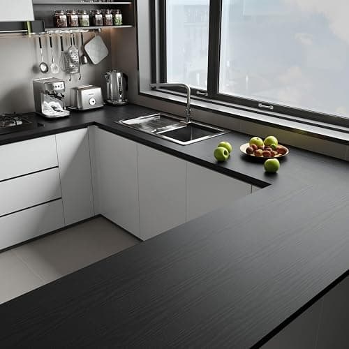 Abyssaly Black Vinyl Wrap Self Adhesive Wallpaper, Wood Effect Sticky Back Plastic Roll for Furniture, Removable Peel and Stick Wallpaper Decorative Furniture Kitchen 30cm X 200cm thumbnail 5
