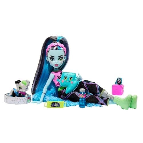 Monster High Creepover Party Doll, Frankie Stein with Pet Dog Watzie, Sleepover Clothes & Accessories like Pillow & Furry Robe thumbnail 6