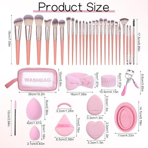 65Pcs Pink Makeup Brushes Set, Facial Make up Accessories Foundation Brush Kit Eye and Face Make up Brushes & Tools Professional Multi-functional Makeup Tool Set with Case thumbnail 3