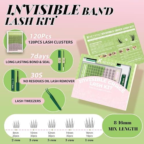 KEYYOU Natural Lash Clusters Kit Aurora Wispy Lash Extension Kit C Curl | Untra-Thin 0.03mm Clear Band,Poke-Free Comfort, Featherlight Fibers, Seamless Mascara Look,Eyelash extension Kit,8-16mm thumbnail 2