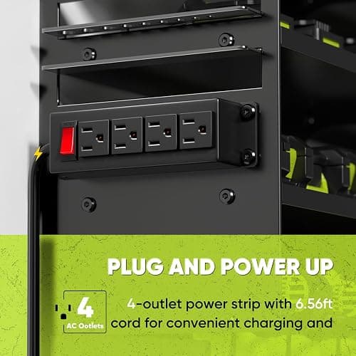 POKIPO Large Power Tool Organizer Wall Mount with Charging Station,4 Layer Heavy Duty Metal Tool Storage Rack Loads 600lbs with 8 Cordless Drill Holder,Battery Utility Rack Loads with 4 Power Strip thumbnail 3