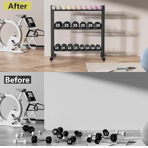 Jasopaco 31Inch Dumbbell Rack Only - 450LB Capacity Weight Rack, 3-Tier Heavy Duty Dumbbell Stand Kettlebell Rack For Dumbbells, Kettlebells, Home Gym. thumbnail 4