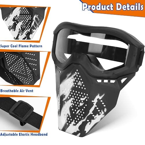 POKONBOY Upgraded 2 Pack Tactical Mask, Mask with Goggles Compatible with Nerf Rival, Apollo, Zeus, Khaos, Atlas, Artemis and N-Strike Elite Blasters (White & Black) thumbnail 3