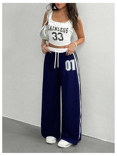 SOLY HUX Girl's Baggy Pants Y2k Number Striped Wide Leg Sweatpants Casual Streetwear thumbnail 5