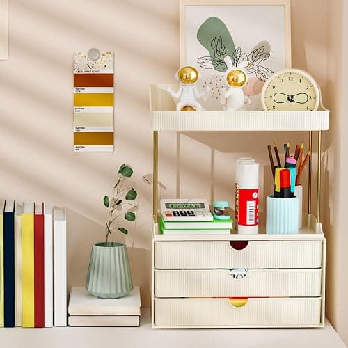 StorBin 3 Drawers Bathroom Counter Organizer - 5 Tier Makeup Organizer, Versatile Perfume Organizer, Ideal for Bathroom Storage, Vanity, Large Skincare, Perfume, Present, Cream White thumbnail 3