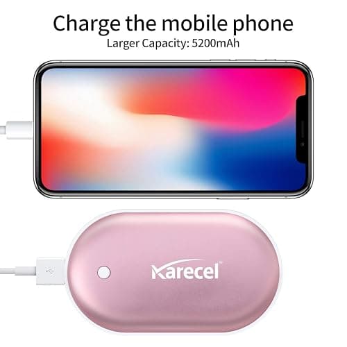 Karecel Rechargeable Hand Warmer, 5200mAh Double-Sided Fast Heating Electric Hand Warmer Power Bank, Up to 11Hrs, 3 Heat Settings, Portable Pocket Heater, Best Gifts for Women Men, Camping, Golf - Rose Gold thumbnail 5