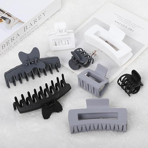 Sisiaipu 8 Pcs Large Claw Clips for Thick Hair, Medium Claw Clips, Small Clips for Thin Hair, Rectangle Square Butterfly Clips for Women - 4 Style Accessories (Grey) thumbnail 2