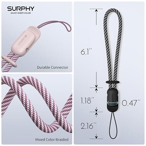 SURPHY 2 Pack Phone Lanyard for Cellphone Case, Phone Wrist Strap for Case, Cellphone Strap with 2-Color Braided, Charm Wrist Lanyard for Women and Men, Cellphone Wrist Lanyard for Women, Pink & Black thumbnail 3