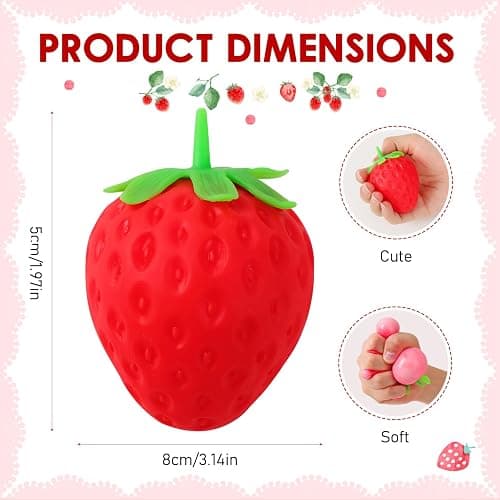 2PCS Squeezable Strawberry Toy, Realistic Slow Rise Pressure Relief Toy, Soft Squishy Party Favor for Adults thumbnail 3