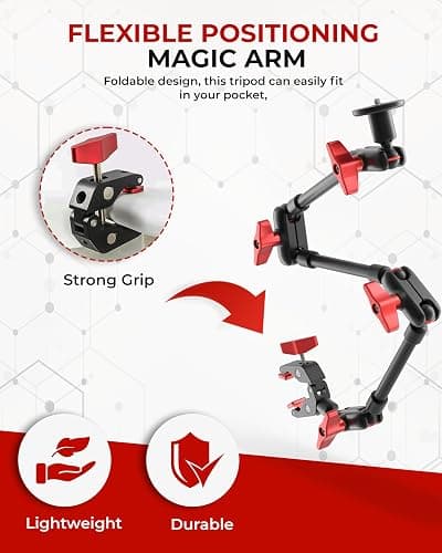 REFLEX CAMERA Metal Articulating 32" Magic Arm with Super Clamp Overhead Camera Mount – 1kg Load Capacity, Boom Arm with 1/4", 3/8" Screws Mounts - Photography, Videography & Streaming - Adjustable thumbnail 4
