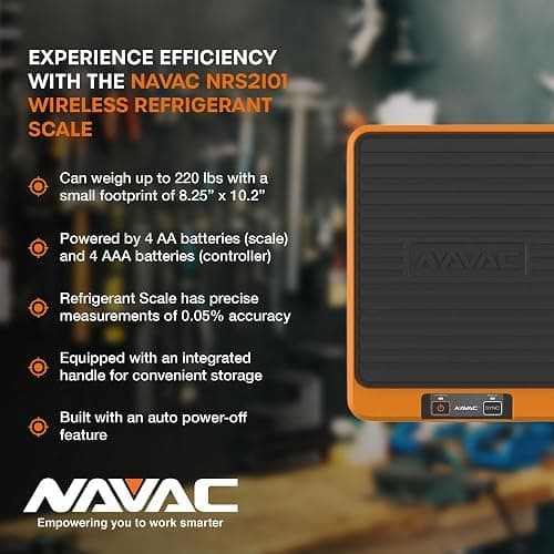 NAVAC NRS2i01 Wireless Refrigerant Scale | Bluetooth Handheld Display | 220 lbs Capacity | Lightweight Magnesium Alloy Weighing Pan | Precise Measurements | 1 Year Warranty thumbnail 6