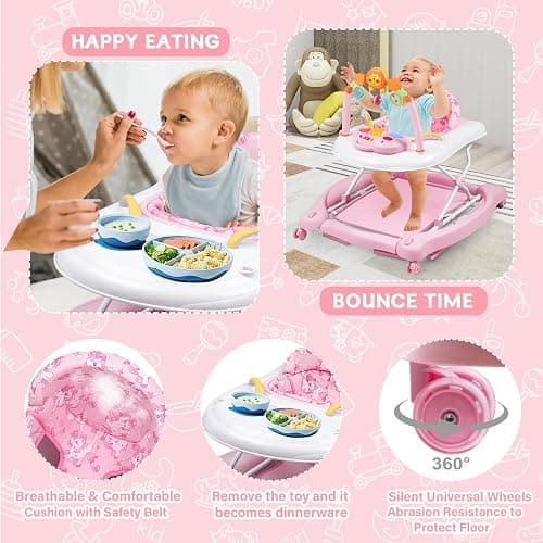 RefoereBabe 5 in 1 Foldable Baby Walker for Boys Girls Infant 6-12 Months | Walkers for Babies with Bouncer, Rocker, Feeding Tray, Music, Adjustable Heights & Wheels, Seat Activity Walker thumbnail 5