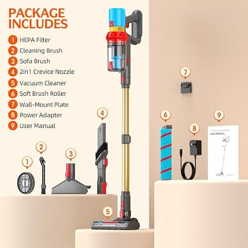 KZJKZJ Cordless Vacuum Cleaner, 550W 70Mins Powerful Suction Stick Vacuum, Anti-Tangle, Lightweight Vacuum Cleaner for Home, Rechargeable Vacuum Cordless for Hard Floor/Carpet/Pet Hair, LED Screen thumbnail 2