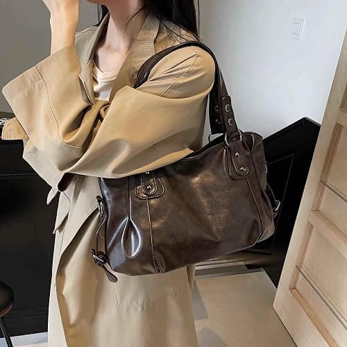 city vintage shoulder bag for women, brown soft vegan faux leather crossbody purses, large capacity hobo crossbody bag, fall fashion casual handbag thumbnail 3