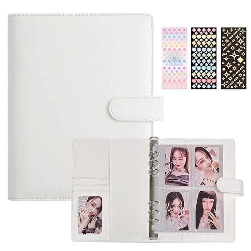 A5 Kpop Photocard Binder with 240 Pockets, Photocard Holder Album with 30 Double Sided Photocard Sleeves Pack, 6 Ring PU Leather Binder Cover, Cute Polaroid Organizer Book (White) - Image 1
