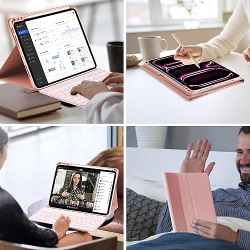 MMK iPad Pro 11 inch Case with Keyboard (2025 M5 / 2024 M4), Magnetic Wireless Detachable Keyboard, for iPad Pro 11 inch 2025/2024 with Pencil Holder - Pink thumbnail 8