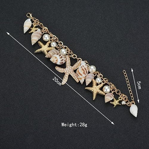FUTIMELY Starfish Shell Bracelet Gold Chunky Starfish Bracelet Bohemian Pearl Charm Bracelet Mermaid Costume Jewelry for Women thumbnail 4