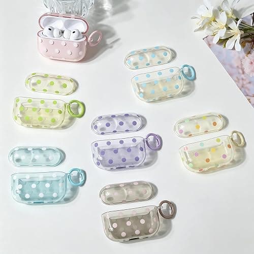 inewateri Compatible for AirPods Pro 2/Pro Case with Cleaner Kit, Cute Polka Dot Pattern Clear Aesthetics Trendy Design with Shell Keychain, Soft TPU Protective Cover for Girls Women-Pink thumbnail 7