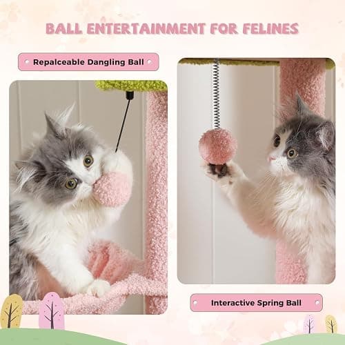 PAWZ Road Pink Cat Tree, Floor to Ceiling Cat Tower with Adjustable Height(85-112 Inches), 7 Tiers Climbing Activity Center with Cozy Hammocks, 5 Platforms and Scratching Posts for Indoor Cats-Pink thumbnail 6