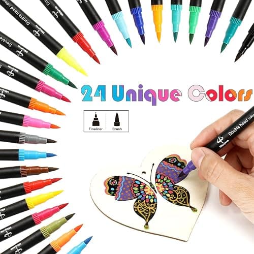 Mitoymia 24 Dual Tip Colouring pens,Colouring Books for Felt Tips for Adults, coloured drawing brush pens art pens Set markers thumbnail 3