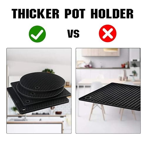 Joyhalo Trivets for Hot Dishes - Hot Pads for Kitchen, Silicone Pot Holders for Hot Pots and Pans, Silicone Mats for Kitchen Countertops, Table, Flexible Easy to Wash and Dry, Black thumbnail 4