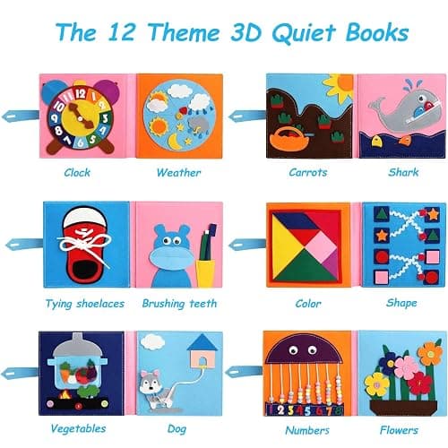 Cobelae Montessori Toys Busy Book for Toddlers, Activity Book for Toddler 1-3, Preschool Learning Activities Develop Fine Motor Skills Educational Sensory Travel Toys for Boys and Girls Gifts thumbnail 3
